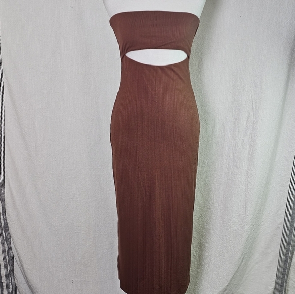 NBD by Revolve Britta Midi Cut Out Dress Brown Strapless Sz S - Picture 2 of 15